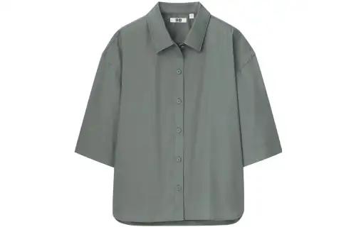 UNIQLO Shirts Unisex Green Pointed Collar Moderate Shirt