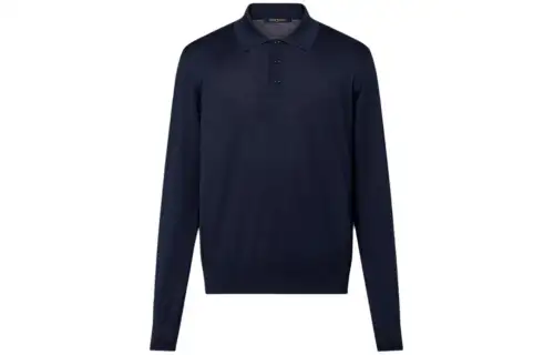 LOUIS VUITTON Blend Long Sleeved Polo Shirt Polo Shirt Men's Marine Blue