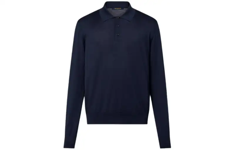 LOUIS VUITTON Blend Long Sleeved Polo Shirt Polo Shirt Men's Marine Blue