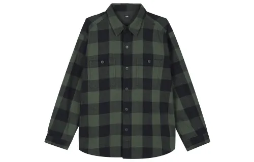 UNIQLO Shirts Men's Dark Olive Pointed Collar Moderate Other