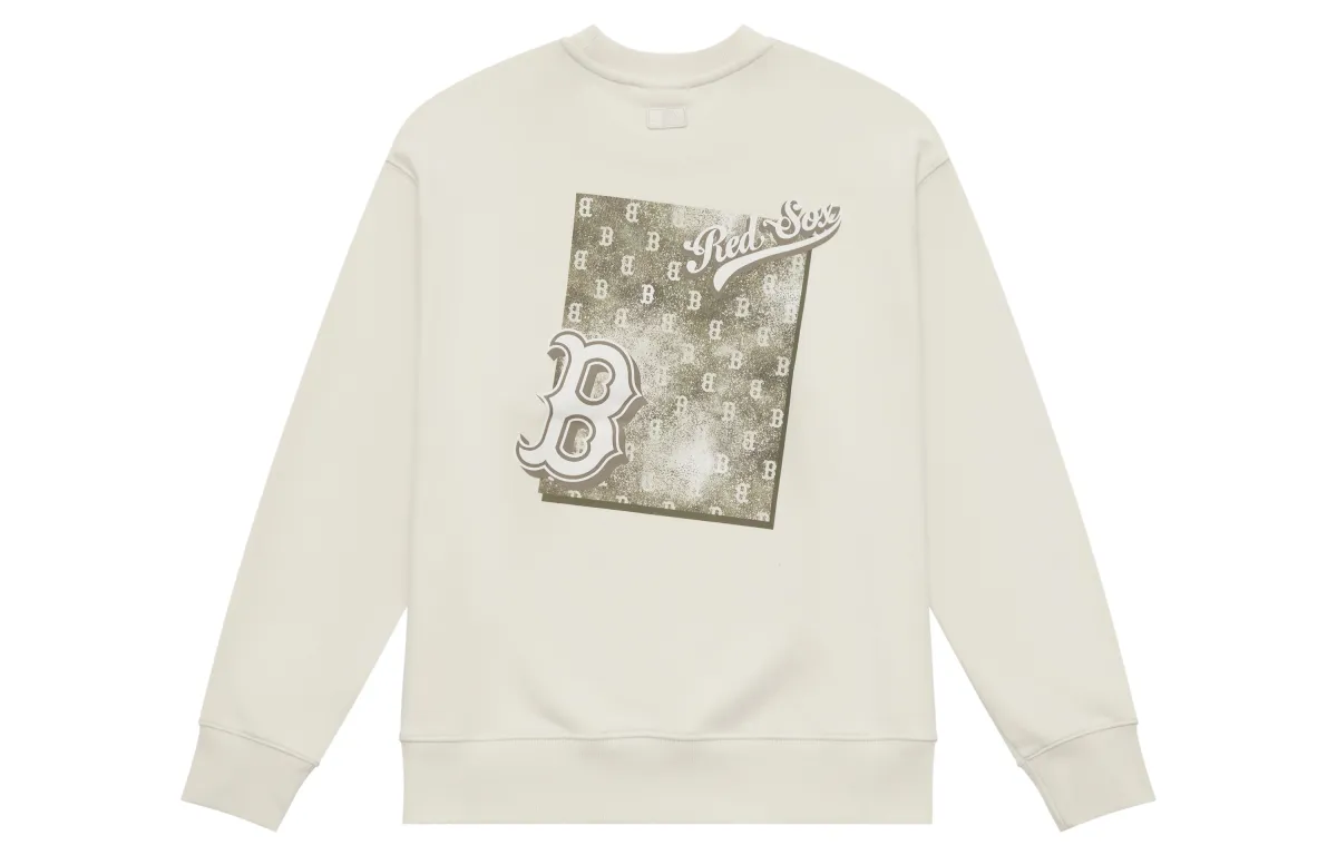 MLB MONOGRAM Collection Boston Red Sox 24FW Long Sleeved Crew Neck Sweatshirt Unisex Linen Cream