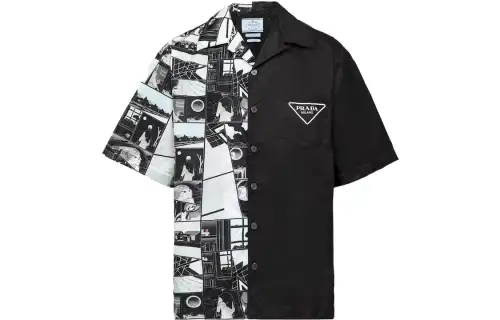 PRADA Shirts Men's Black Lapel Moderate Shirt