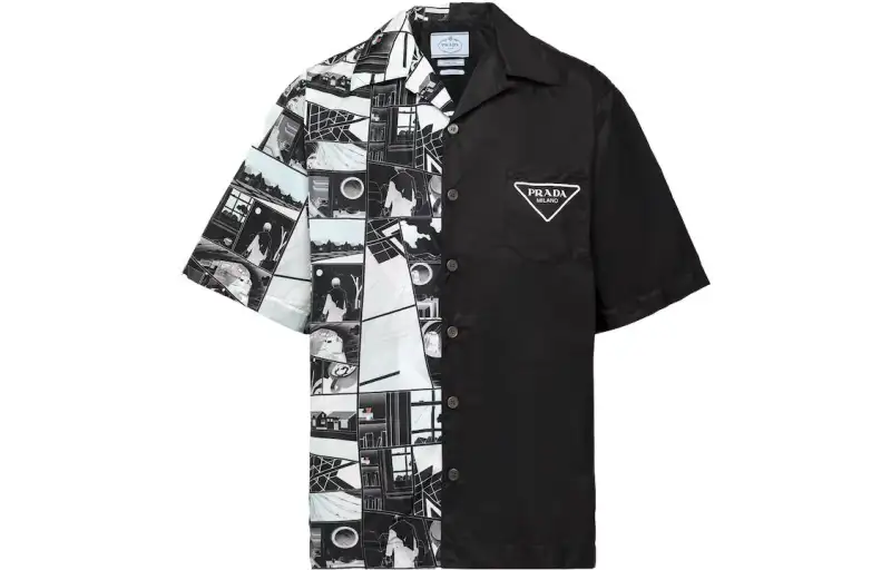 PRADA Shirts Men's Black Lapel Moderate Shirt