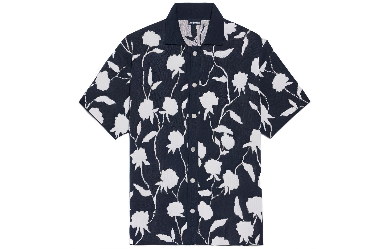 Jacquemus SS23 Floral Print Square Neck Short Sleeve Shirt Men's Navy Blue