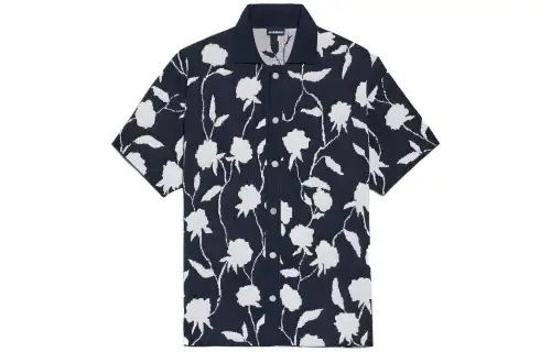 Jacquemus SS23 Floral Print Square Neck Short Sleeve Shirt Men's Navy Blue