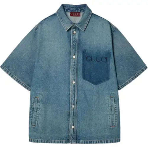 GUCCI Shirts Men's Blue Lapel Moderate Denim