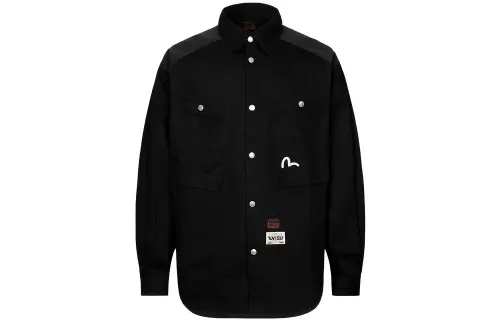 EVISU Shirts Men's Black Lapel Moderate Other