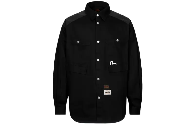 EVISU Shirts Men's Black Lapel Moderate Other
