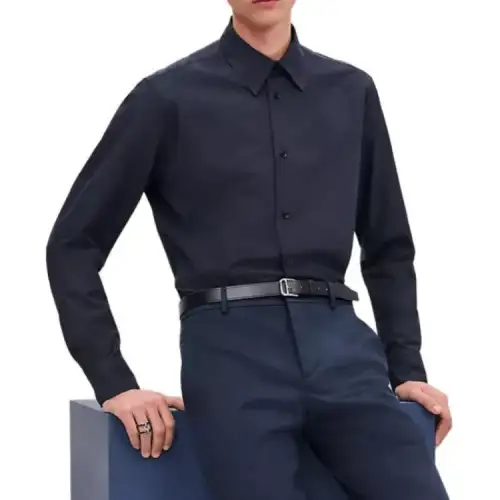 HERMES Shirts Men's Marine Blue Lapel Moderate Shirt