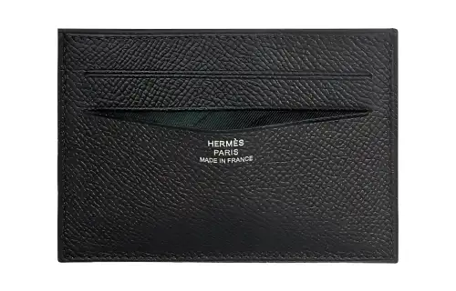 HERMES Citizen Twill Epsom Calfskin Card Holder Unisex Black & Jasper