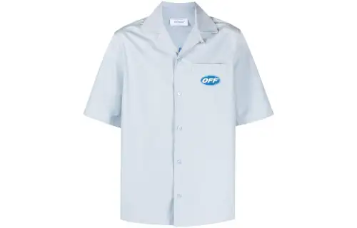 OFF WHITE Shirts Men's Blue Polo Collar Moderate Shirt