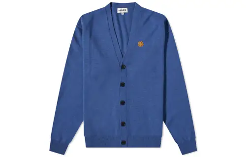 KENZO Sweaters Men's Blue V Neck Moderate Cardigan