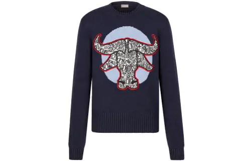 DIOR Quarterly New Products Sweaters Men's Marine Blue Crew Neck Moderate Other