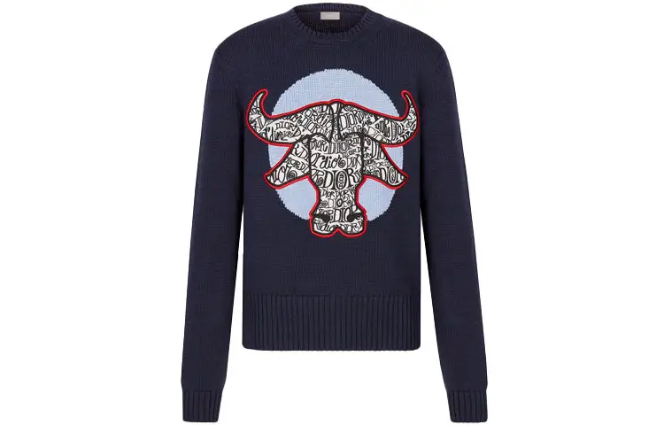 DIOR Quarterly New Products Sweaters Men's Marine Blue Crew Neck Moderate Other