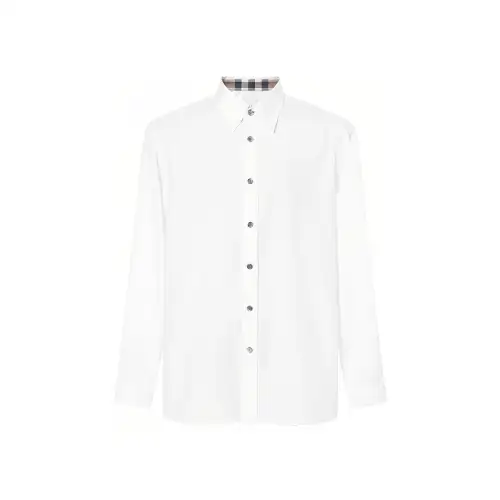 Burberry Men Solid Logo Turn-down Collar Single-breasted Long-sleeve Shirt White