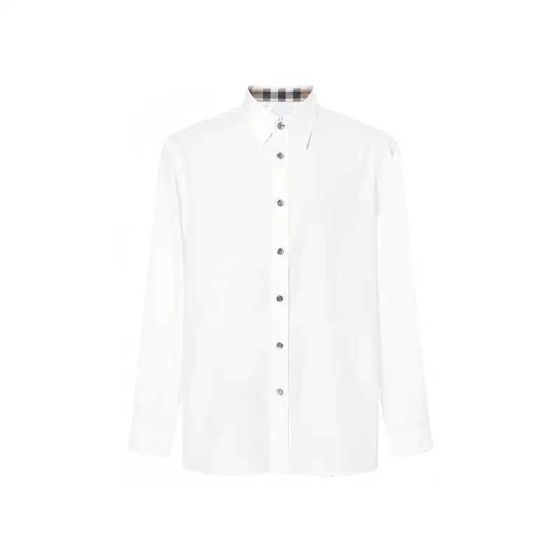 Burberry Men Solid Logo Turn-down Collar Single-breasted Long-sleeve Shirt White
