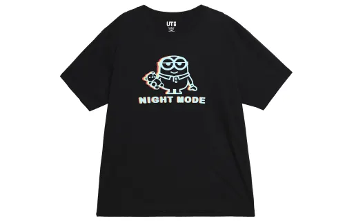 UNIQLO T Shirts Unisex Black Crew Neck Moderate Straight Fit