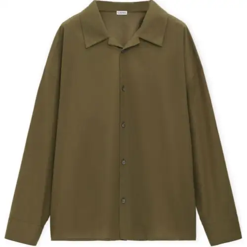 LOEWE Shirts Men's Army Green Cuban Collar Moderate Other