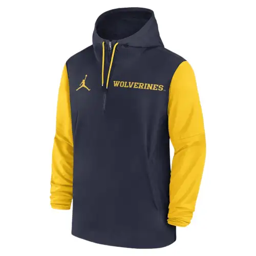Jordan Michigan Wolverines Sideline Pre Game Player Men's Jordan College 1/2 Zip Hooded Jacket