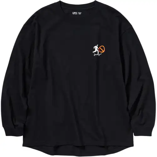 UNIQLO Sweatshirts Unisex Black Crew Neck Moderate Regular