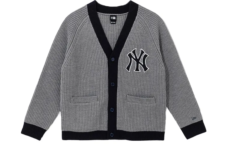 New Era Sweaters Unisex Gray V-neck Moderate Cardigan