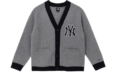 New Era Sweaters Unisex Gray V-neck Moderate Cardigan