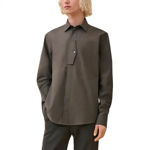 HERMES Shirts Men's Green Lapel Moderate Other