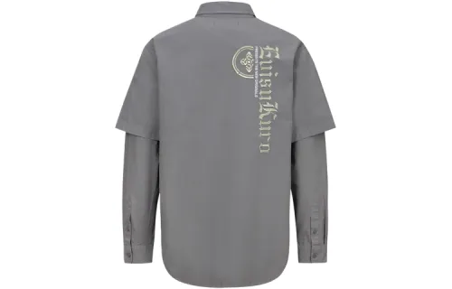 EVISU Shirts Men's Gray Lapel Moderate Mock Two Piece