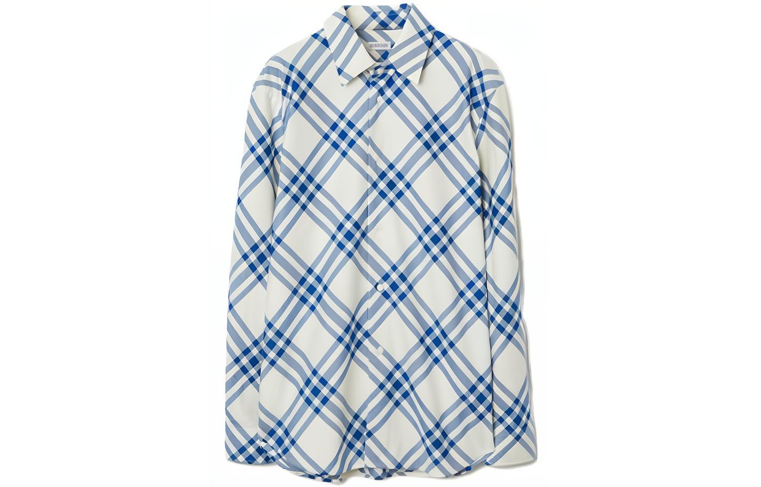 Burberry Burberry FW23 colorblock plaid single-breasted long-sleeved shirt for men, salt crystal color