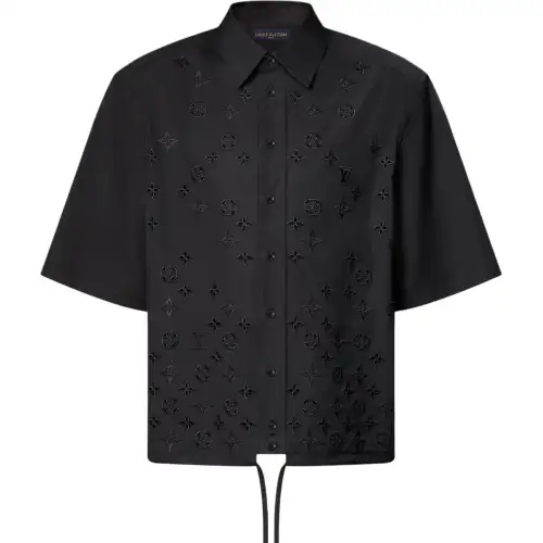 LOUIS VUITTON Monogram Flowers Embroidered Short Sleeved Shirt