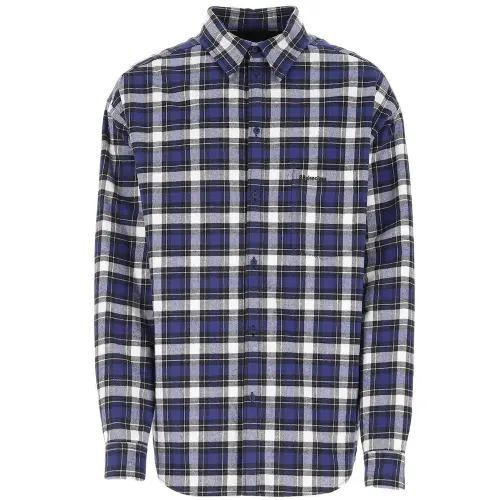 Balenciaga Checkered Cotton Logo Shirt Blue Black White