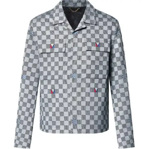 Lv Damier Open Collar Cotton Overshirt