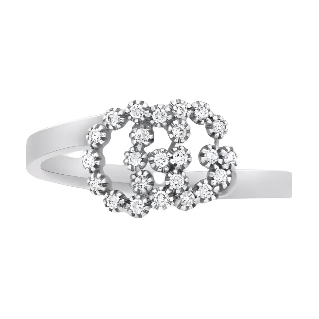 Gucci 18K white gold Double G diamond ring