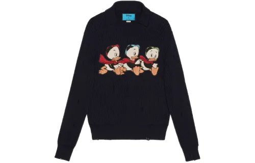 GUCCI X Disney Sweaters Men's Dark Blue Lapel Moderate Base Layer