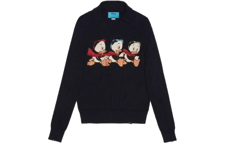 GUCCI X Disney Sweaters Men's Dark Blue Lapel Moderate Base Layer