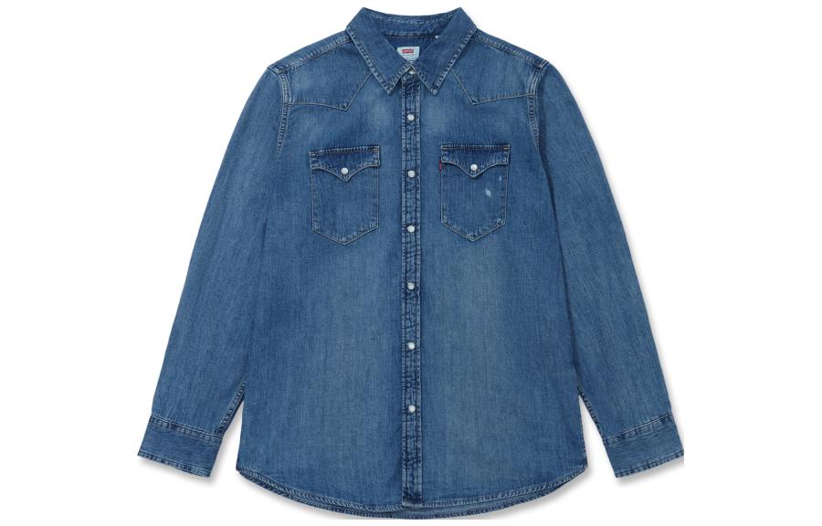 Levis Shirts Men's Blue Pointed Collar Moderate Denim