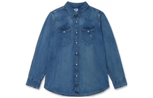 Levis Shirts Men's Blue Pointed Collar Moderate Denim