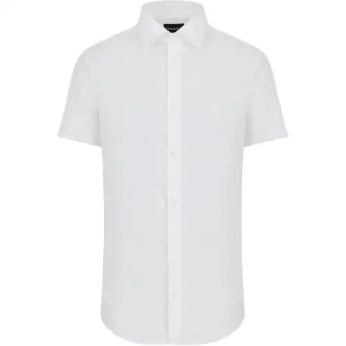 EMPORIO ARMANI Armani Essentials series solid color point collar single-breasted short-sleeved shirt for men, white