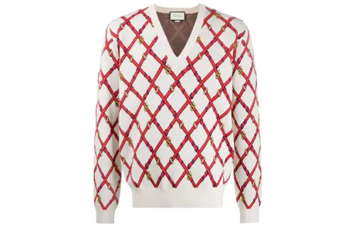 GUCCI Sweaters Men's White V Neck Moderate Other