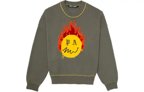 PALM ANGELS Smiley Intarsia Burning Head Knitted Crewneck