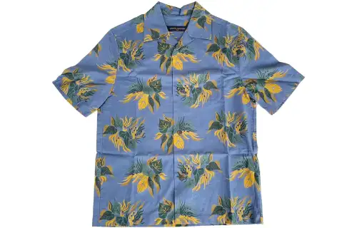 LOUIS VUITTON Shirts Men's Blue Cuban Collar Moderate Shirt