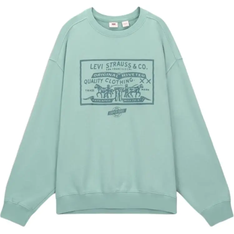 Levi's Fleece Lined Loose Fit Crew Neck Print Casual Long Sleeved Sweatshirt Men's Light Green