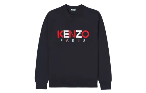 KENZO Letter Logo Sweaters Men's Black Crew Neck Moderate