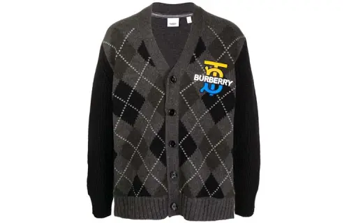 Burberry Embroidered Logo Argyle Cardigan