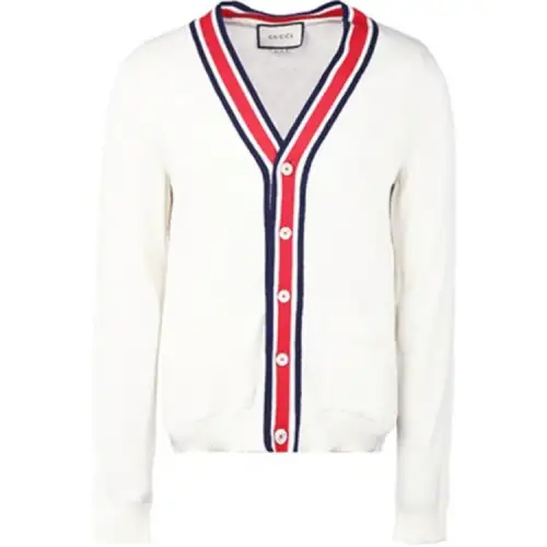 GUCCI Sweaters Men's Ecru V Neck Moderate Cardigan