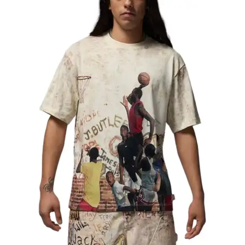 Jordan Air T Shirts Men's Ecru Crew Neck Moderate