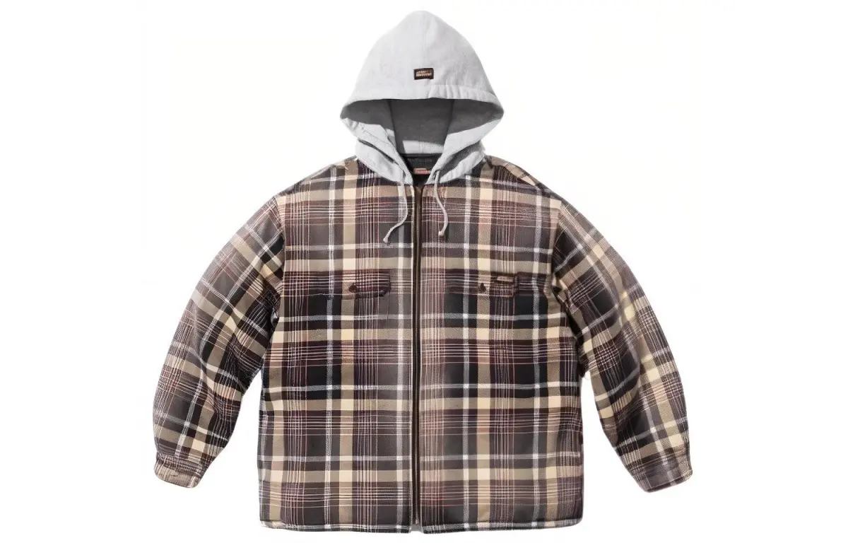 Supreme Dickies Plaid Hooded Zip Up Shirt Black