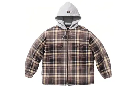 Supreme Dickies Plaid Hooded Zip Up Shirt Black