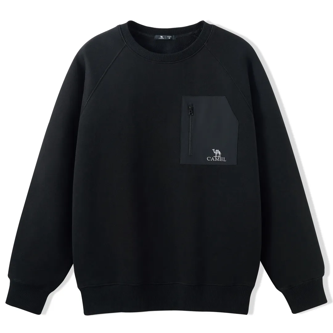 CAMEL Polar Fleece Warm Fleece Elastic Soft Top Pocket Patchwork Raglan Sleeve Slim Fit Hoodie Men's