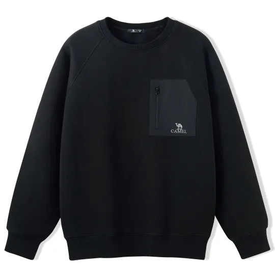 CAMEL Polar Fleece Warm Fleece Elastic Soft Top Pocket Patchwork Raglan Sleeve Slim Fit Hoodie Men's